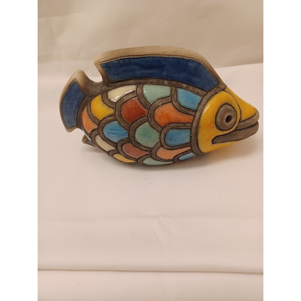 Vintage RAKU MultiColor Hand Made & Painted Initialed Mosaic Koi Fish